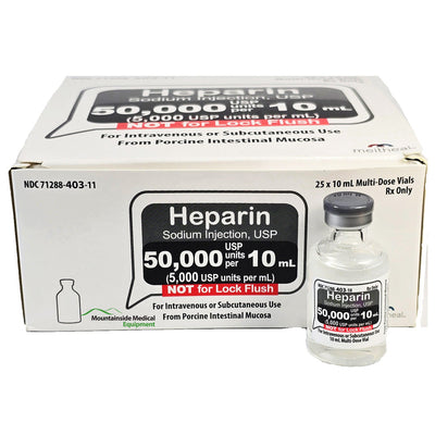 Heparin Sodium Injection USP 50000 Units Per 10 mL Multiple Dose Vials, 10 mL x 25/Pack (RX)