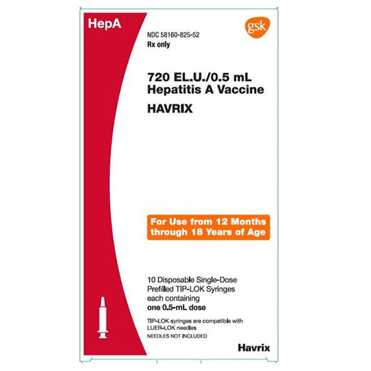 Hepatitis A Vaccine Prefilled Syringes Single-Dose TIP-LOK Syringes 720EL. U. /0.5 mL x 10 Count **Refrigerated Item**