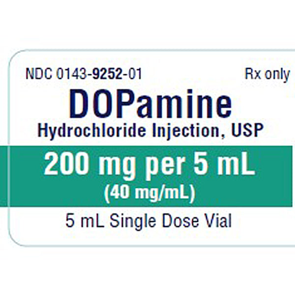 Dopamine Hydrochloride Injection 200 mg/ Per 5 mL (40 mg/mL) Single-Dose Vials 5 mL, 25/Box (Rx)