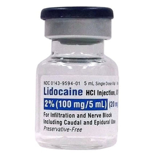 Lidocaine HCL for Injection 2% (100 mg/5 mL) Single-Dose Vials 5 mL, 25/Tray by Himka (Rx)