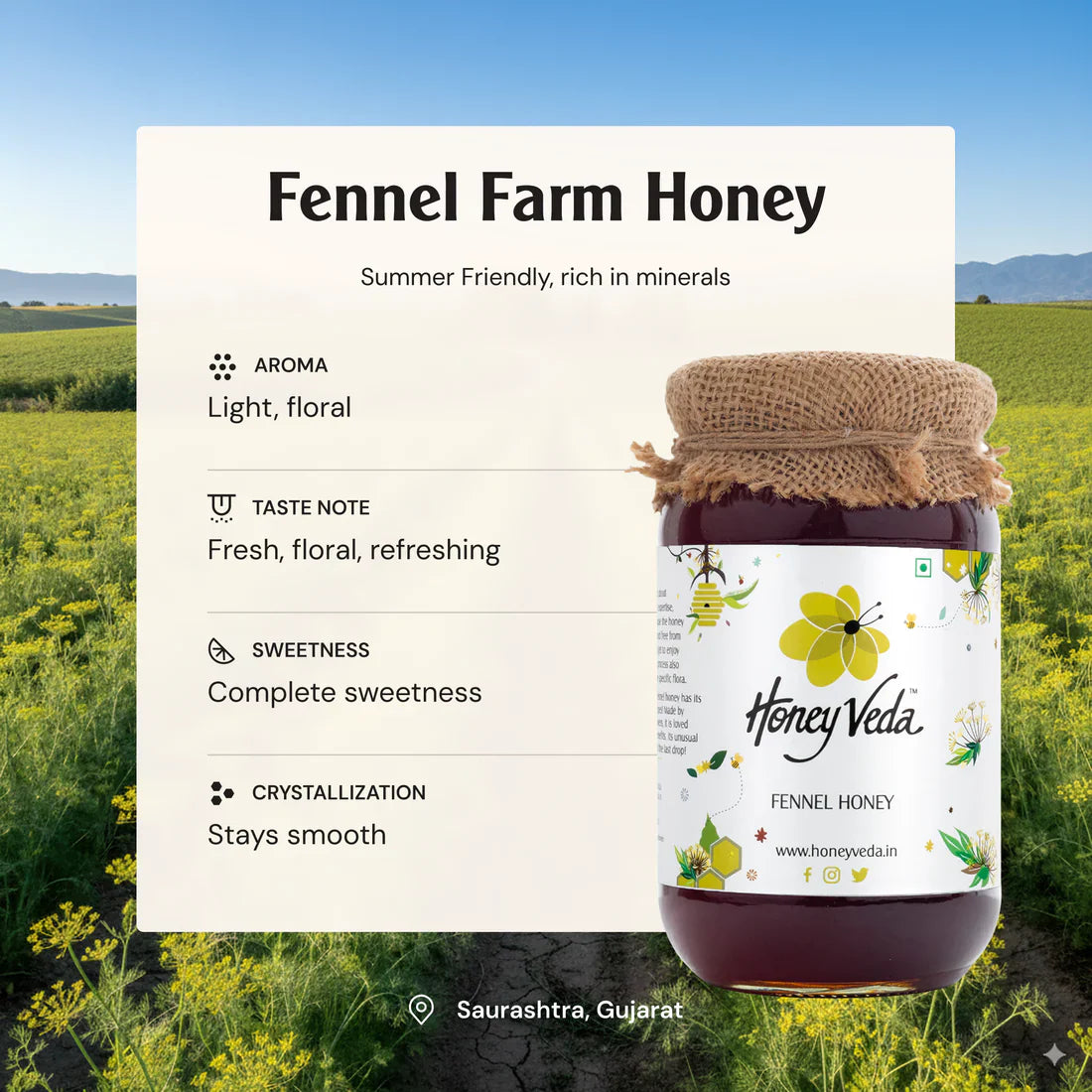 Honey Veda Fennel Farm Honey - 500 gms