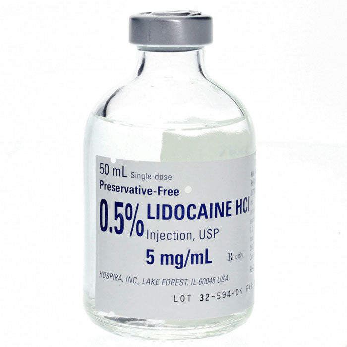 Lidocaine Hydrochloride 0.5% Injection 50 mL Single-Dose, Preservative-Free 25/tray (Rx)