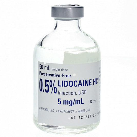 Lidocaine Hydrochloride 0.5% Injection 50 mL Single-Dose, Preservative-Free 25/tray (Rx)