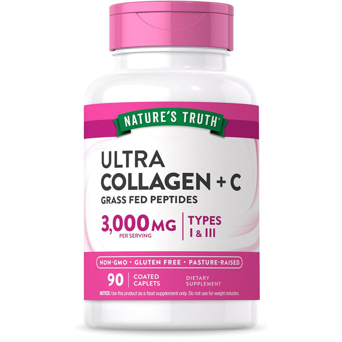 Ultra Collagen Peptides with Vitamin C, Grass-Feed Collagen Peptides Types I and III, 90 Count