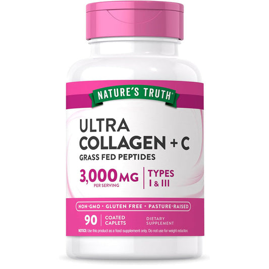Ultra Collagen Peptides with Vitamin C, Grass-Feed Collagen Peptides Types I and III, 90 Count