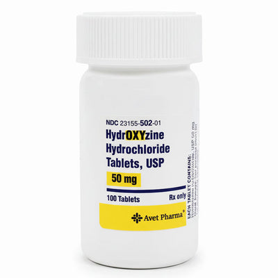 Hydroxyzine Hydrochloride Tablets 50 mg Strength 100 Count (RX)