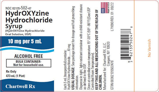 Hydroxyzine HCL Syrup Oral Solution 10 mg/mL Alcohol Free 473 mL (RX)
