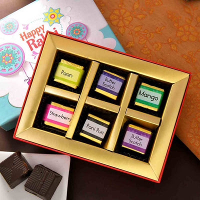 Beads Stones Rakhi & Handmade Assorted Chocolates Combo