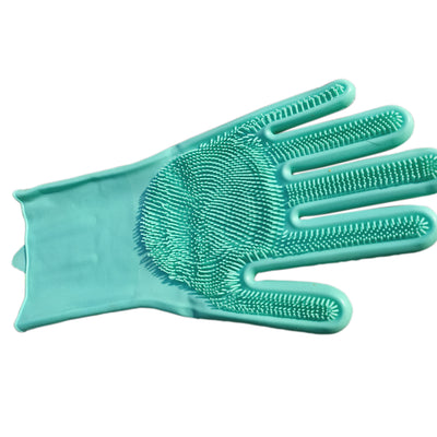 Reusable Dishwashing Gloves, Pair of Rubber Scrubbing Gloves for Dishes, Wash Cleaning Gloves with Sponge Silicone Scrubber