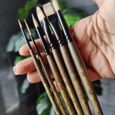 BRUSTRO AquaStrokes Artist Brushes | Set of 6 | Ideal for Watercolour, Gouache, Acrylics, Oil Brush, Synthetic Bristles,  Wooden handle | Made for Students and Professionals Artists