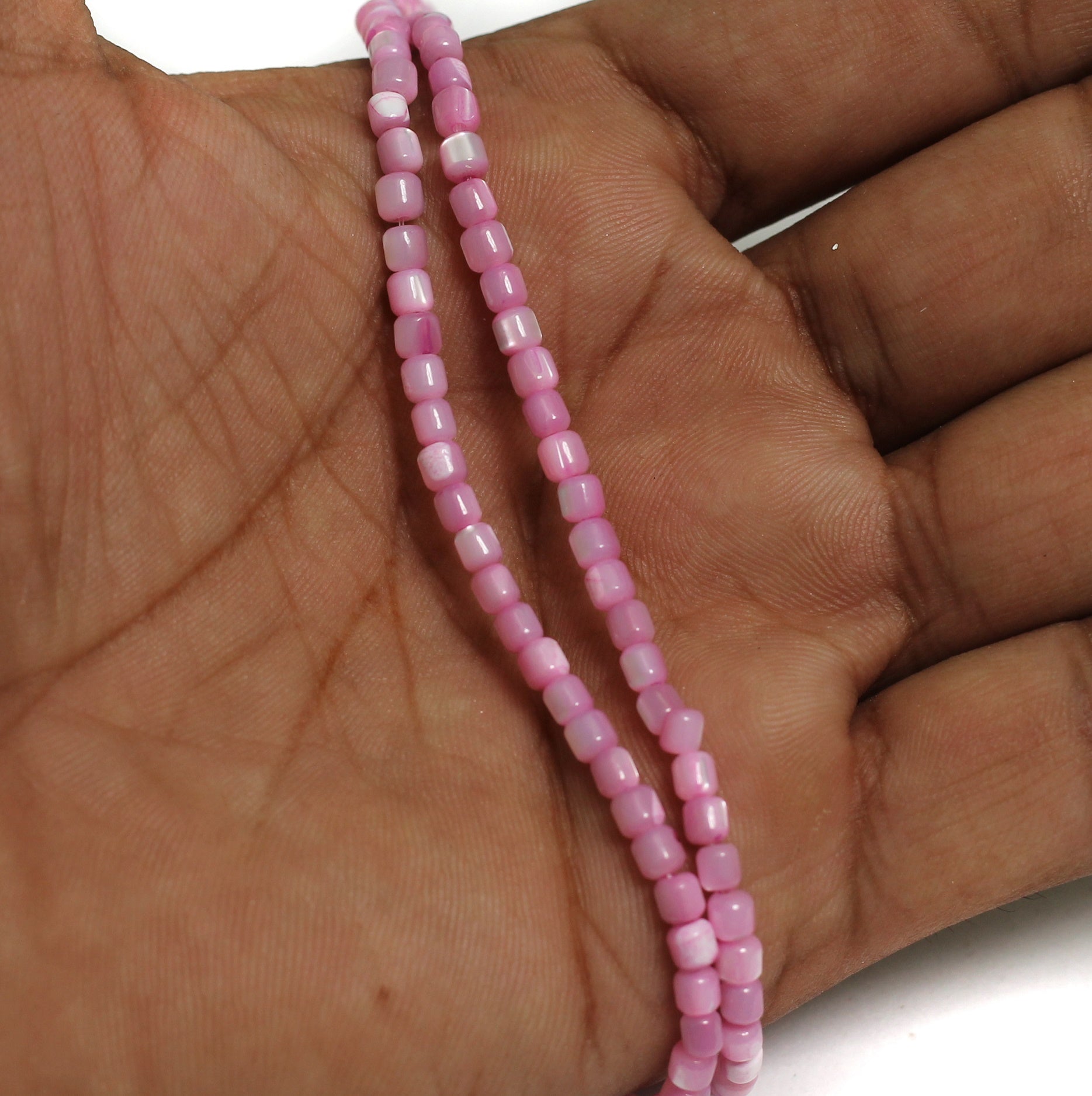 1 String, 3x3mm Hot Pink Tyre Mother of Pearl Shell Beads