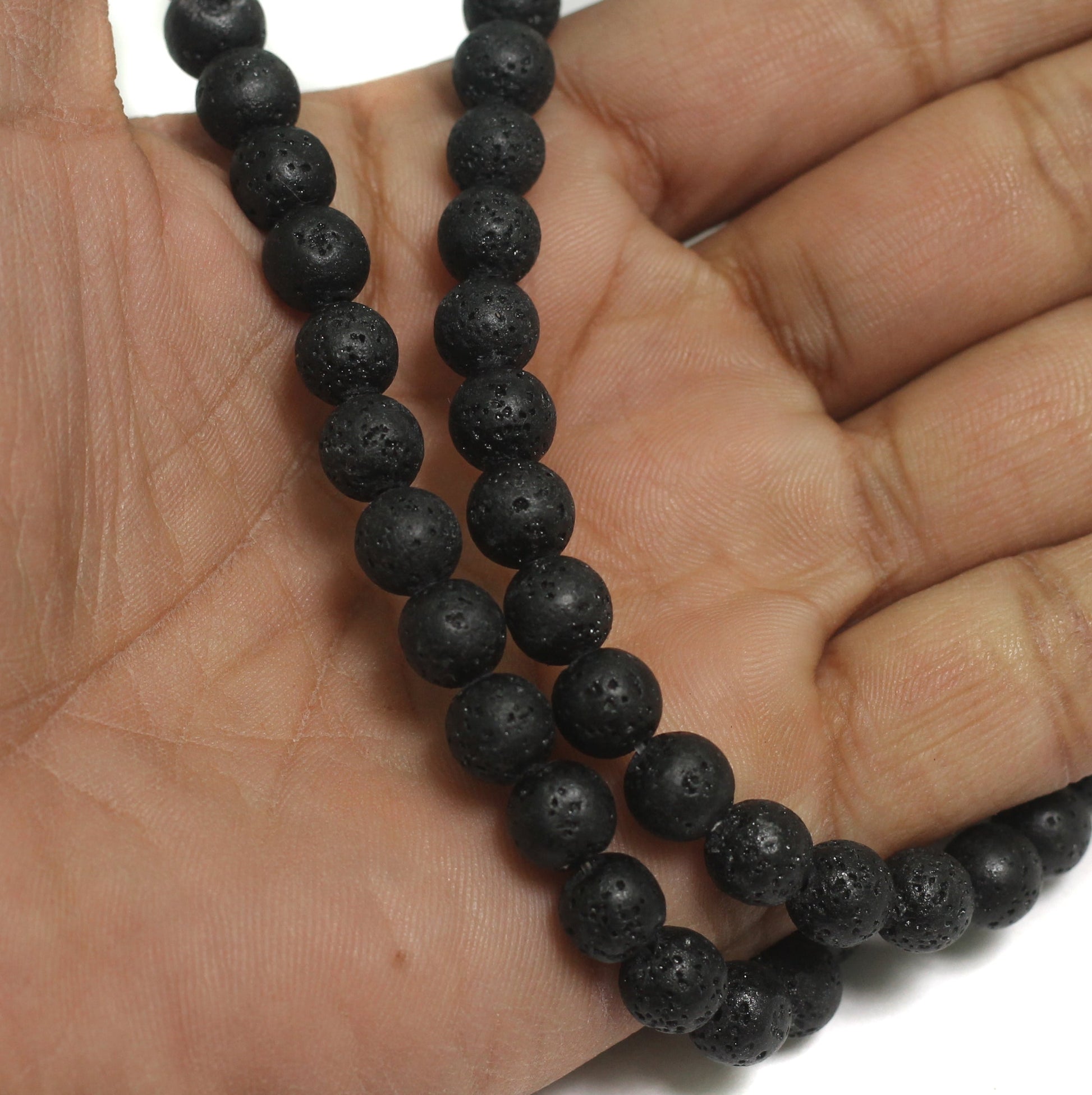 1 String, 8mm Black Lava Round Beads