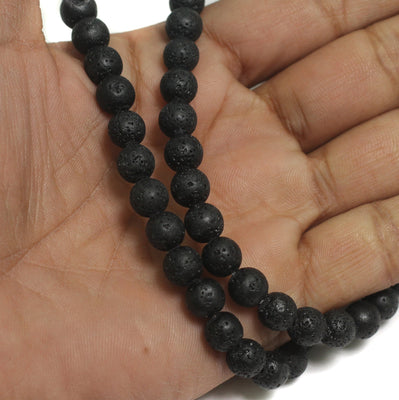 1 String, 8mm Black Lava Round Beads