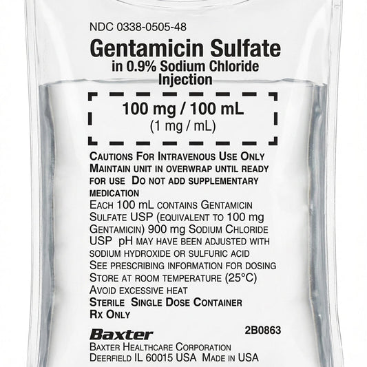 IV Bags, Gentamicin Sulfate in 0.9% Sodium Chloride IV Solution Bags Injection 100 mg in 100 mL VIAFLEX Plus Bags, 24/Case