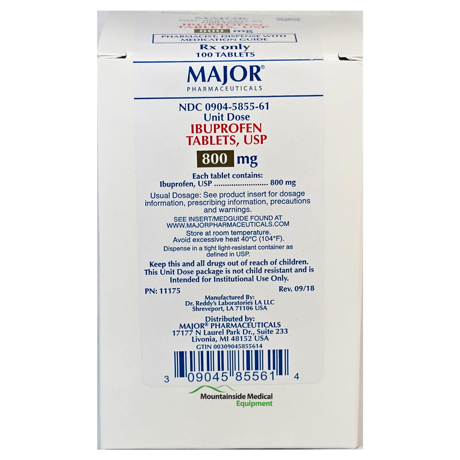 Ibuprofen 800 mg Tablets Unit Dose (10 packs x 10) 100 Count (RX)