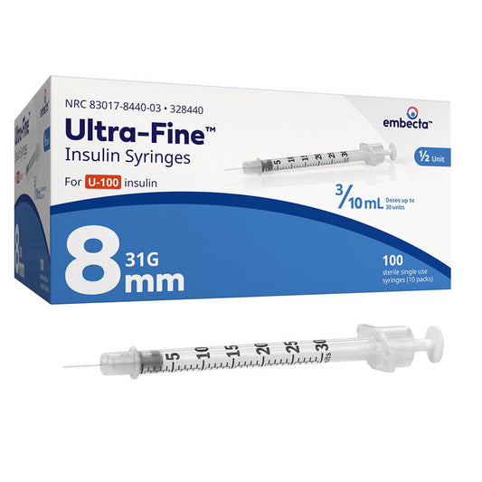 Luer Lock Syringes 3 mL without Needle 5/16 inch, 0.3 mL Ultra-Fine, 100/box