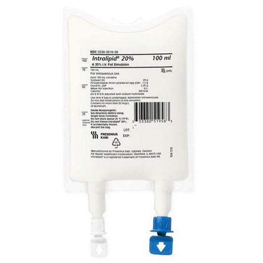 IV Bags, Intralipid 20% IV Fat Emulsion 100 mL IV Bags, 10/Case