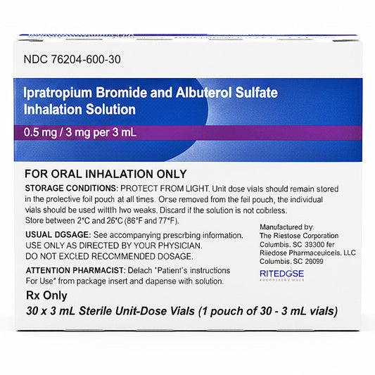 Ipratropium Bromide and Albuterol Sulfate 0.5 mg / 3 mg Per 3 mL Ampules for Inhalation (RX)