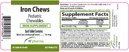 Iron Chews Pediatric Iron Supplement Tablets 15 mg, 60 Count