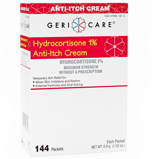 Itch Relief Cream Hydrocortisone 1% Maximum Strength, 144 Per Box Individual Packets