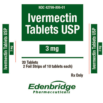 Ivermectin 3 mg Tablets (2 Strips of 10 Tablets) by Edenbridge 20/Box (Rx)