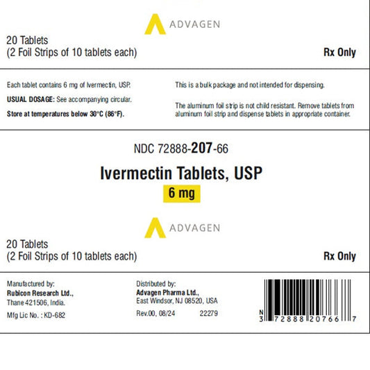 Ivermectin Tablets 6 mg For Parasitic Infection Relief 2 Foil Strips of 10, (20 Count)