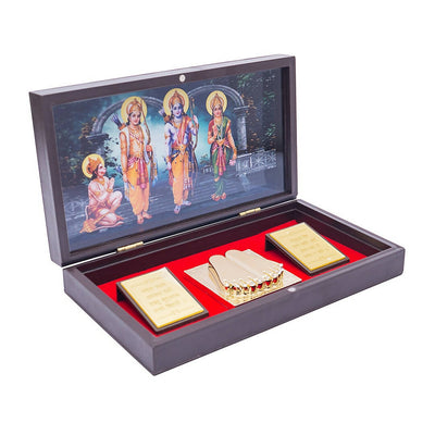 Golden Peacock 24 Ct Gold-Polished & Brown Ram Darbaar Pooja Box