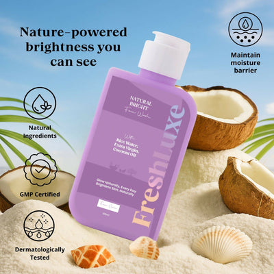 FreshLuxe Natural Bright Face Wash For Cleansing & Brightening Glass Skin with Rice Water & Extra Virgin Coconut Oil