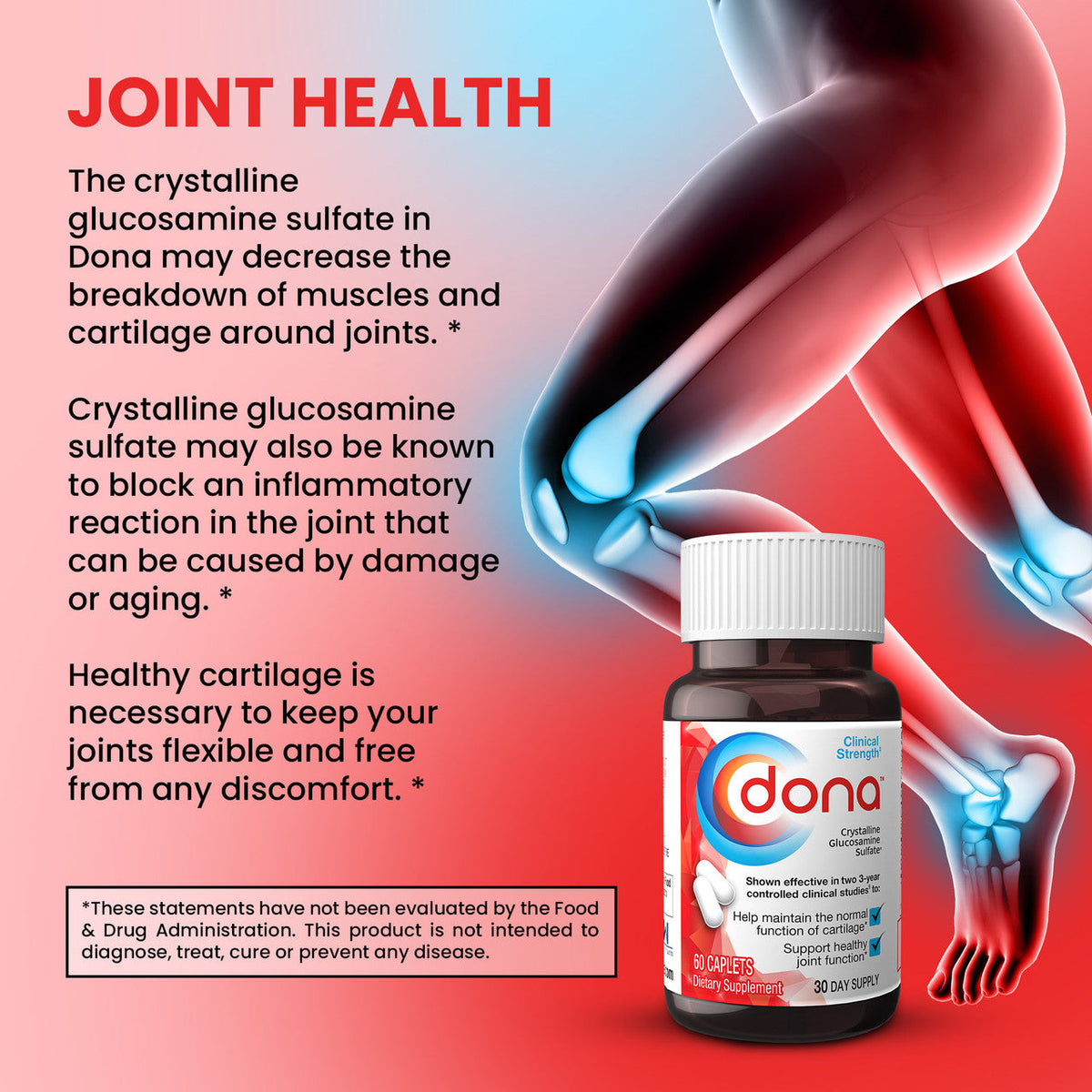 DONA Crystalline Glucosamine Sulfate Tablets 750mg 60 Count