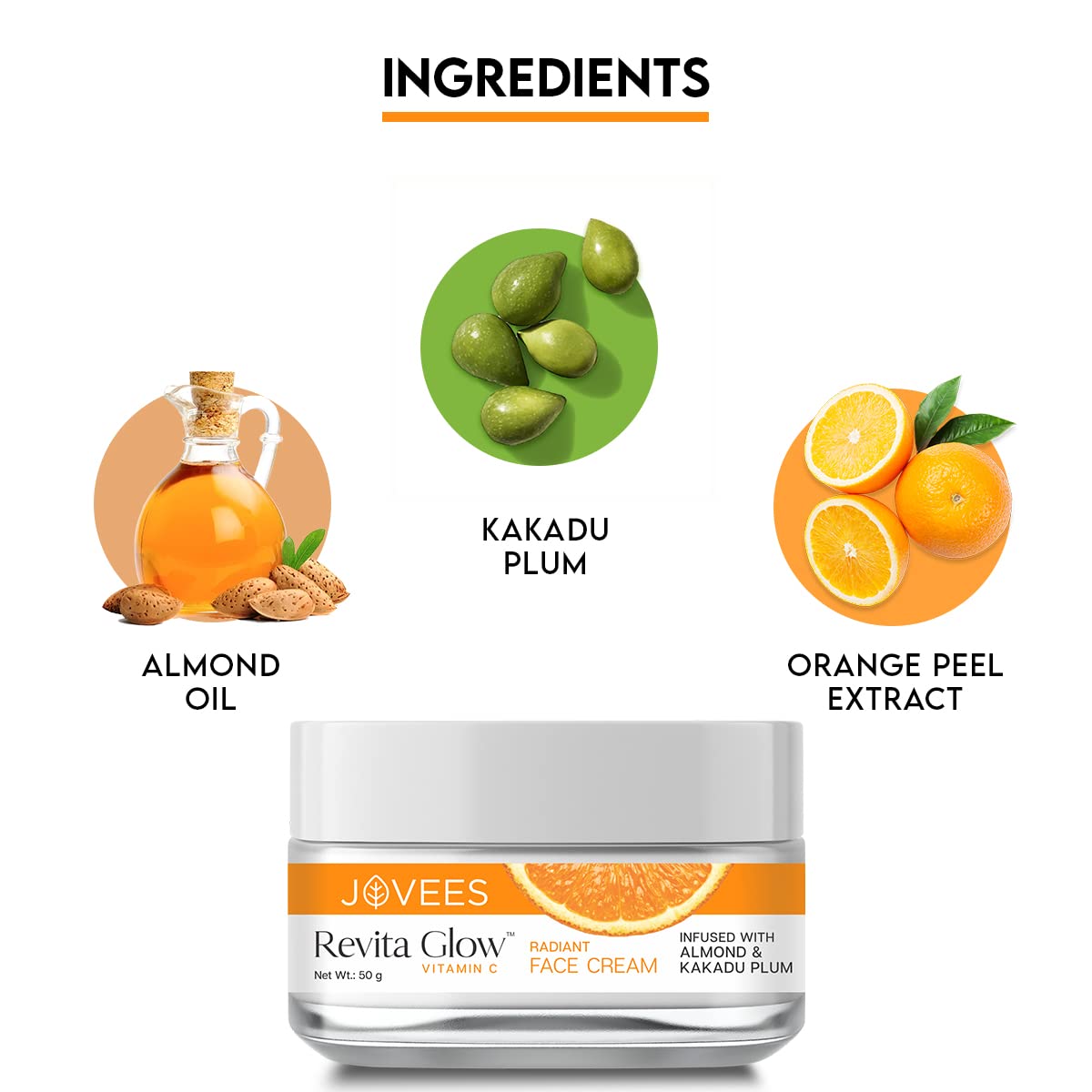 Jovees Revita Glow Vitamin C Cream Infused with Almond & Kakadu Plum (50 gm)