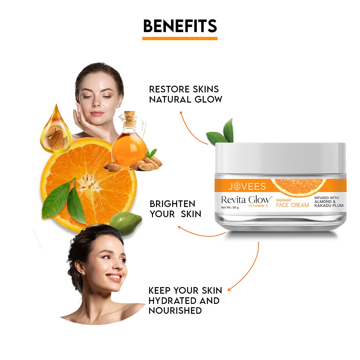 Jovees Revita Glow Vitamin C Cream Infused with Almond & Kakadu Plum (50 gm)