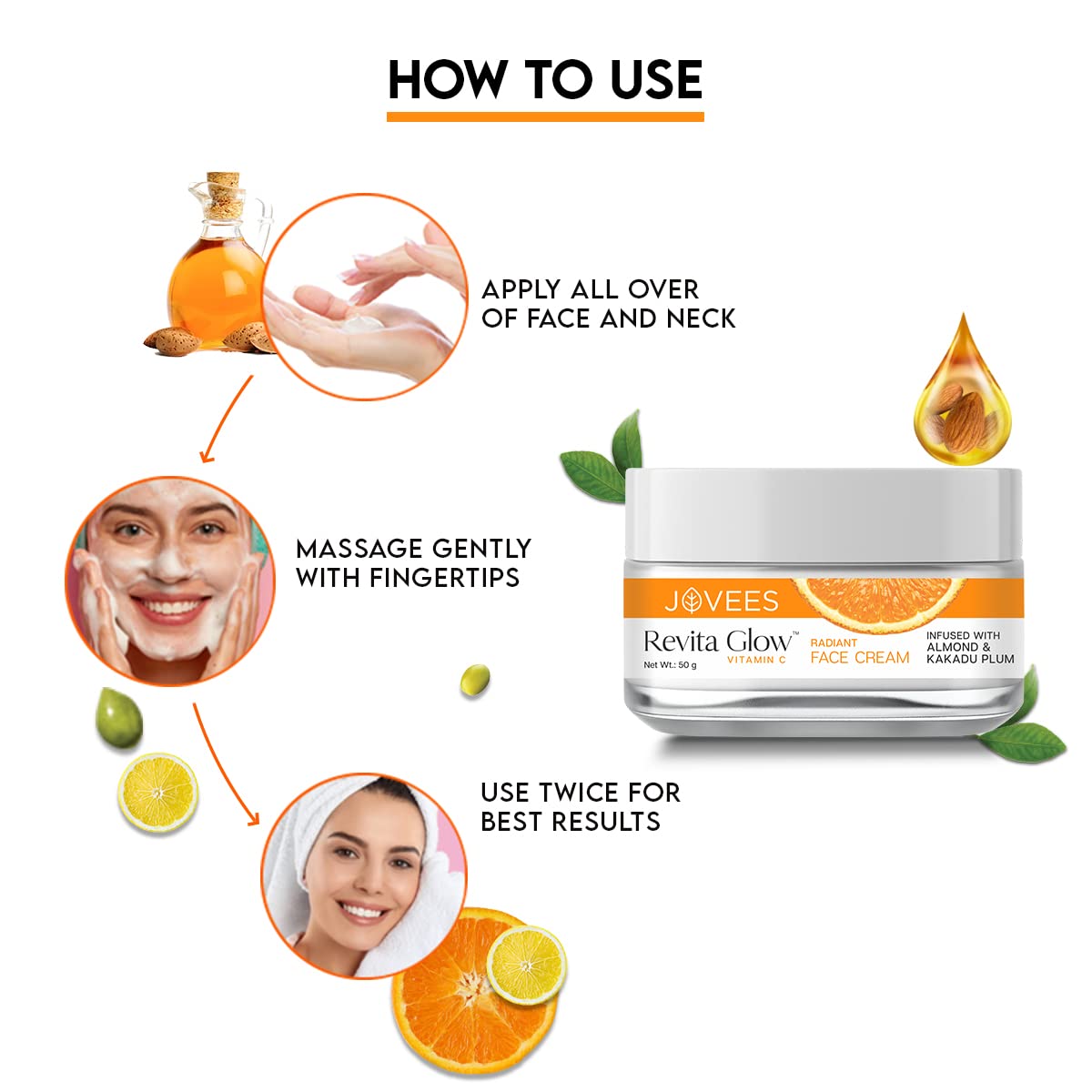 Jovees Revita Glow Vitamin C Cream Infused with Almond & Kakadu Plum (50 gm)