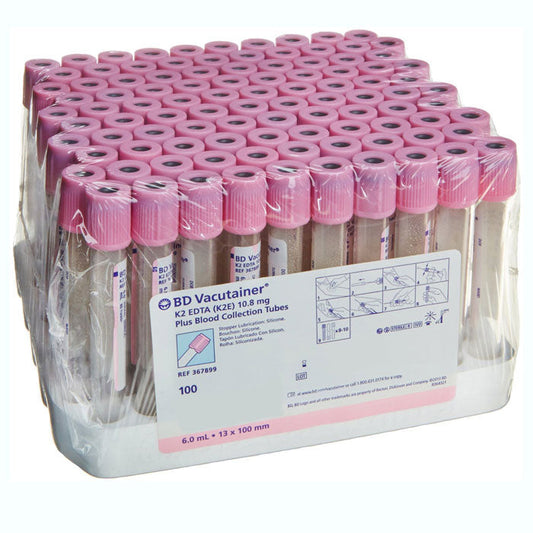 K2 EDTA Blood Collection Tubes 6 mL BD Vacutainer 13mm x 75mm, 100/box