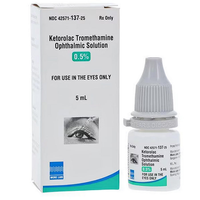 Ketorolac Ophthalmic Eye Drops 0.5% Bottle 5 mL - Micro Labs USA (Rx)