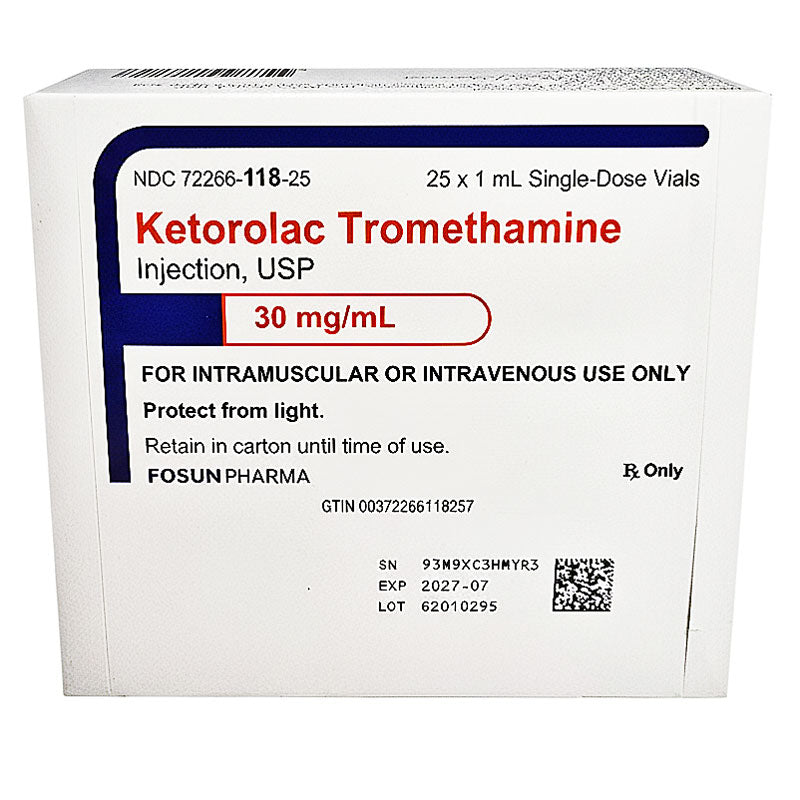 Ketorolac Injection 30 mg/ mL, Preservative Free Single Dose 1 mL x 25/Tray (Rx)