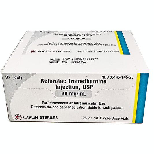 Ketorolac Tromethamine Injection 30mg/mL Single-Dose 1 mL x 25/Box (Rx)