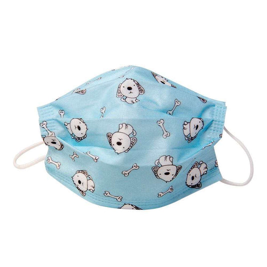 Kids Face Mask for Children, Blue with Dogs and Bone Print, 10/pack