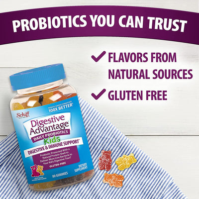 Digestive Advantage Kids Probiotic Gummies Chewable Assorted Fruit Flavor 60 Count