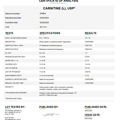 L-Carnitine API Powder USP For Compounding