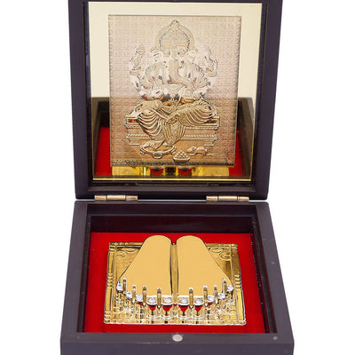 Golden Peacock 24-Ct Gold-Toned Gold Foil Ganesh Pooja Box