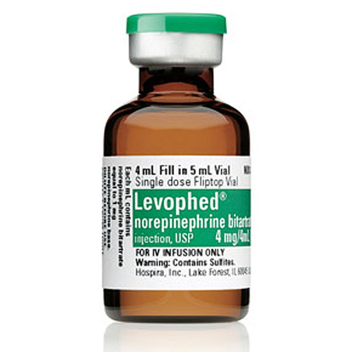 Levophed Norepinephrine Bitartrate Injection 1 mg/mL Single-dose Vial 4 mL, 10/Box - Pfizer