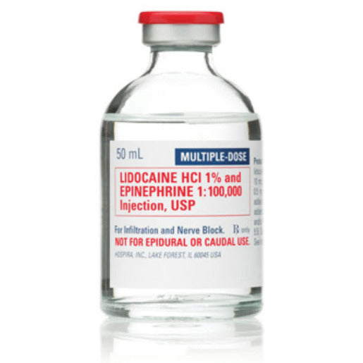 Lidocaine 1% with Epinephrine 1:100,000 Injection 500 mg/50ml, 50 mL Multiple Dose 25/tray (Rx)    *** Expiration 7/26 ***