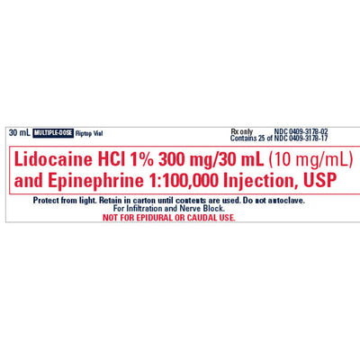 Lidocaine 1% with Epinephrine 1% 1:100,000 Inj 30 mL Multiple Dose, 25/Pack (Rx)  Exp : August 2026