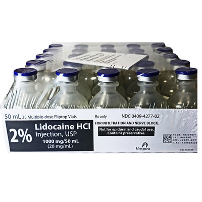 Lidocaine 2% Injection 50 mL Multiple-Dose Vials Hospira 25/Pack (Rx) Exp 12/31/26