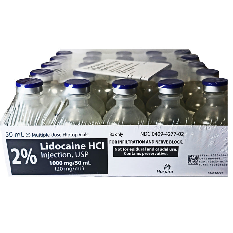 Lidocaine 2% Injection 50 mL Multiple-Dose Vials Hospira 25/Pack (Rx) Exp 12/31/26