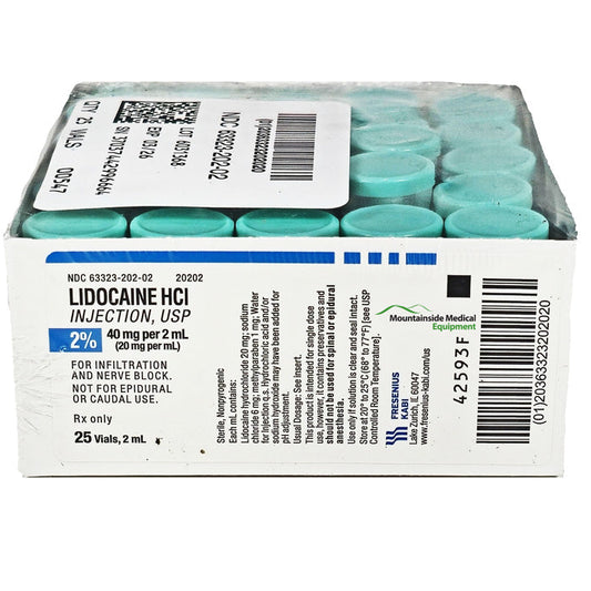 Lidocaine 2% Injection 2 mL Single Dose Vials by Fresenius 25/Tray (Rx)