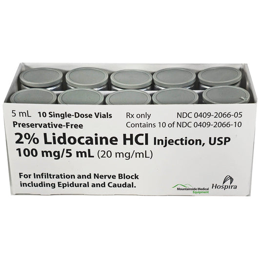 Lidocaine 2% Injection 5 mL Single Dose Glass Vial by Pfizer 10/Pack (RX)