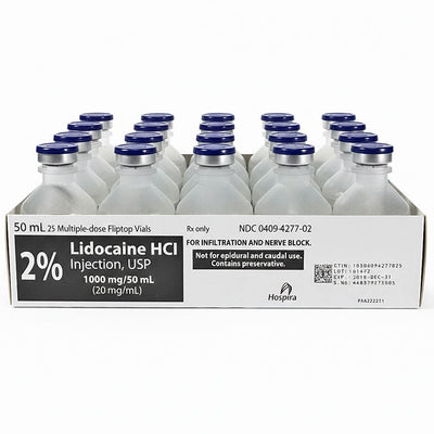 Lidocaine 2% Injection 50 mL Multiple-Dose Vials Hospira 25/Pack (Rx) Exp 12/31/26