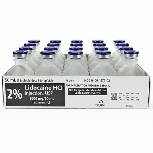 Lidocaine 2% Injection 50 mL Multiple-Dose Vials Hospira 25/Pack (Rx) Exp 12/31/26