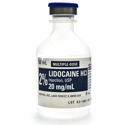 Lidocaine 2%, Lidocaine Injection Numbing Shot 20 mL Multi-Dose Vials Hospira Pfizer 25/tray (Rx)